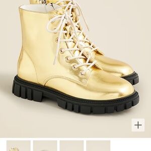 Girls' lace-up lug-sole boots in metallic